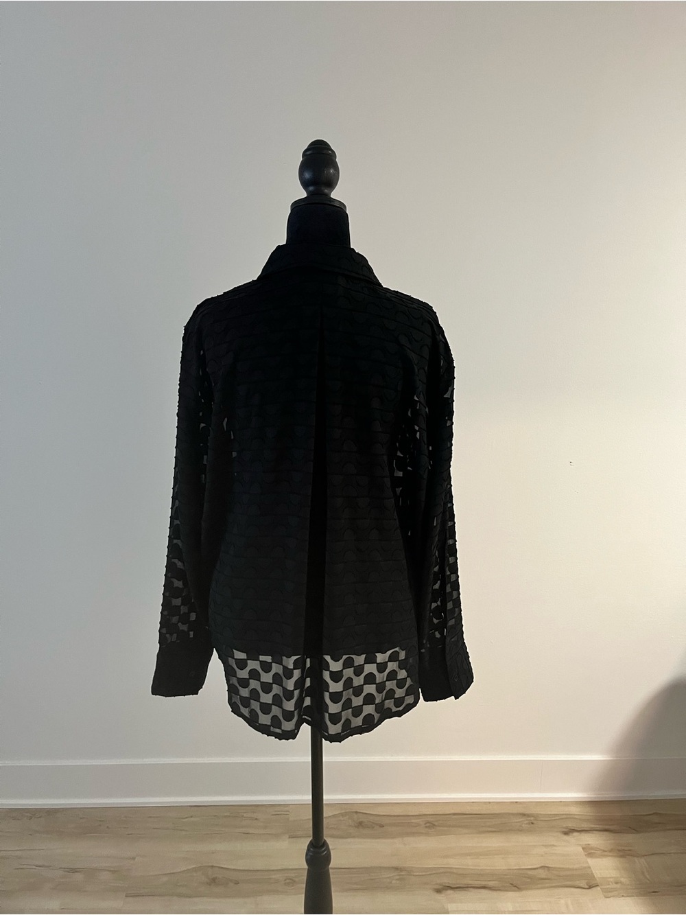 Women's Black Sheer Geometric Button-Down Shirt